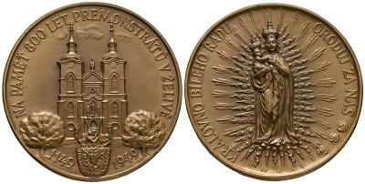 AE Medaile 1949 A. Peter , Br 50 mm, Želiv - 800 let Premonstrátů 