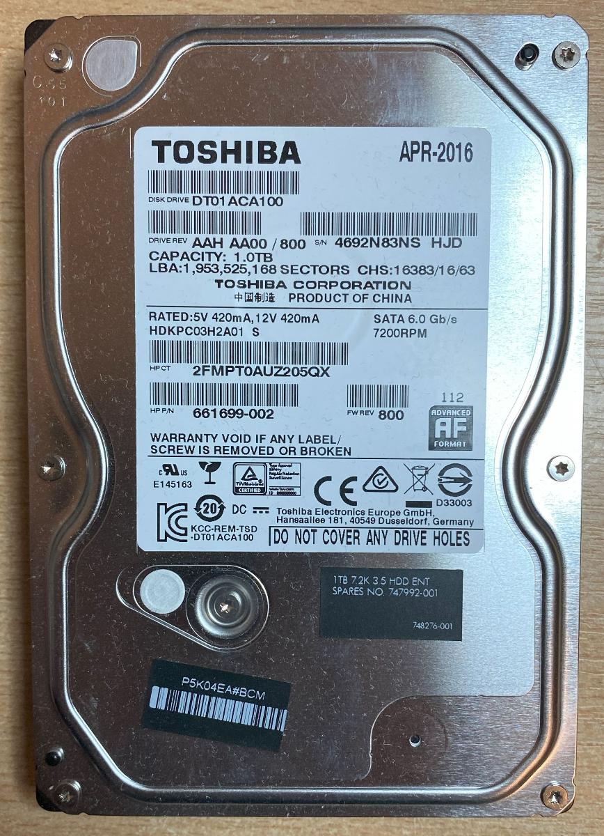 Toshiba, 1 TB, 7200 RPM, SATA, DT01ACA100 - Počítače a hry