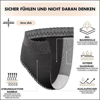Q253/ Menstruační kalhotky s krajkou 3 ks Zenaphyr vel. L