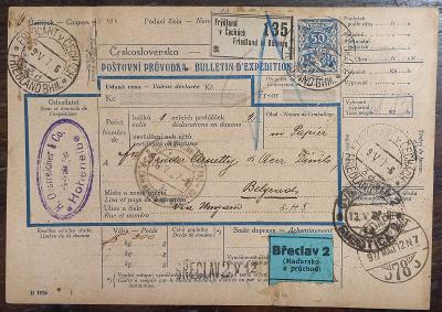 Poštová sprievodka celá - celina Breclav 1927 - do Belehradu - zaujímavé
