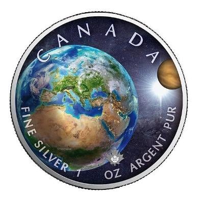 @ - stříbrná mince 1 Oz - Maple Leaf - Our Solar System - Earth (Země)