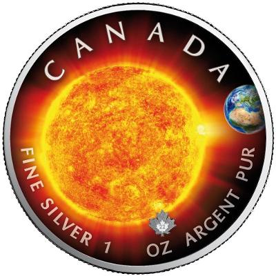 @ - stříbrná mince 1 Oz - Maple Leaf - Our Solar System - Sun (Slunce)