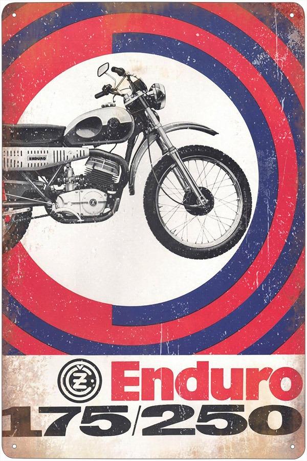 plechová ceduľa - motocykel ČZ 175 - 250 Enduro (dobová reklama) - Auto-moto