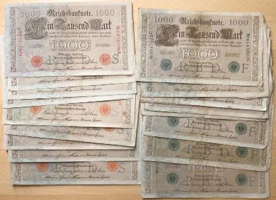 bankovky Nemecko: 1000 mark,20 ks,červené a zelené razítko,r.1910