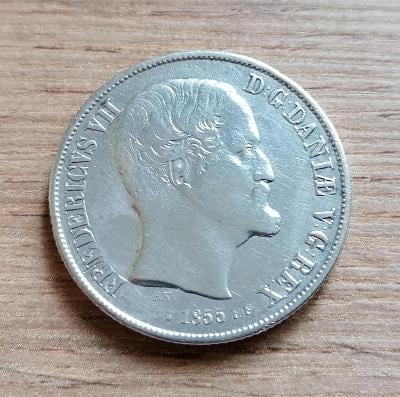 Stříbrná mince 1 Rigsdaler 1855 (tolar) stříbro Dánské království