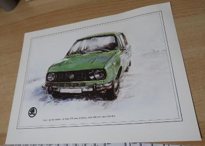 Škoda 105 STANDART 1976 origo dobové31x23cm, tvr. lesk. papír AZNP