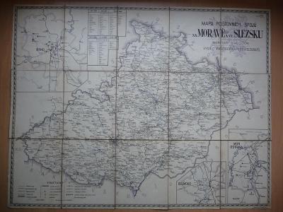 Stará mapa - Mapa poštovních spojů na Moravě a ve Slezsku