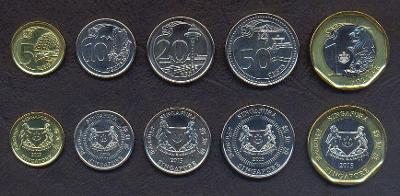 SINGAPUR KOMPLETNI SADA MINCI 5+10+20+50 Cents +1 Dollar 2013 5 ks UNC