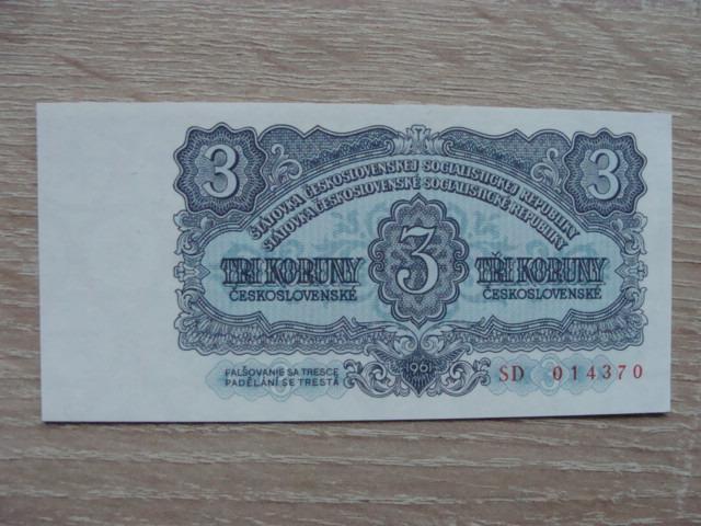 3 Kčs 1961 SD 014370 UNC, originál foto, TOP bankovka z mojej zbierky - Bankovky