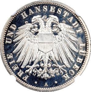 (X-7), Nemecko, Lübeck, 3 Marka 1912, A, NGC PF63 Cameo
