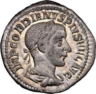 (X-12), Gordianus III., Denár 238-244, Rím, NGC AU