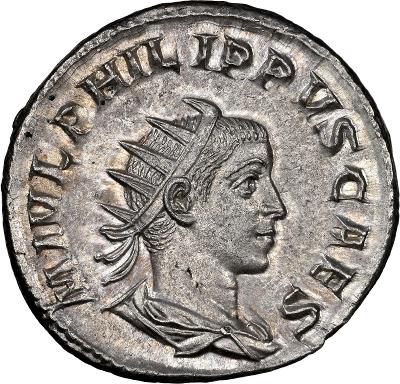 (X-13), Philippus II., Antoninián 247-249, Rím, NGC Ch AU