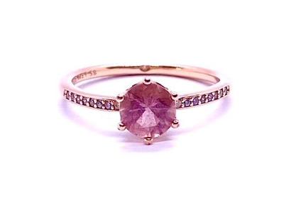 Růžovozlatý prsten, PANDORA, růžový kámen, zirkony, velikost 60