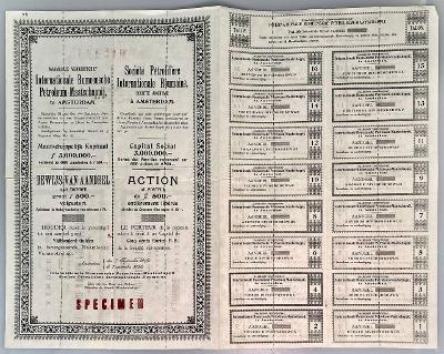 Akcie na doručiteľa v hodnote 500 guldenov Vzor Amsterdam 1899