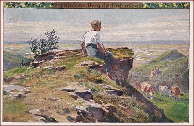 Paul Hey * deti, chlapec, kravy, pastva, krajina, umelecká * M4049