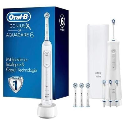 Elektrický zubní kartáček Oral-B Genius X+ ústní sprcha Aquacare 6 