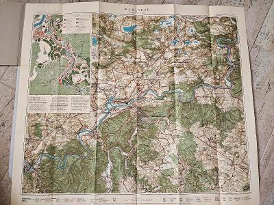 Starožitný barevný plán mapa Karlových Varů z roku 1930☆KRÁSNÝ☆