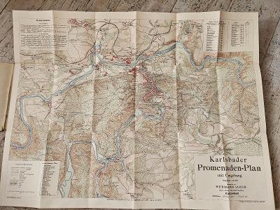 Starožitný barevný plán mapa Karlových Varů z roku 1910☆KRÁSNÝ☆