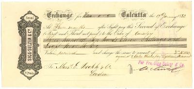 Indie Sigg-Sulzer & Co Směnka na 310 liber 11,8 Kalkata 1882
