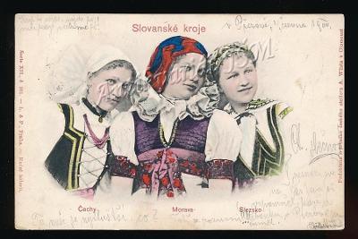 K745 Národní kroje Čech Morava Slezsko DA r.1900 kolorovaný světlotisk
