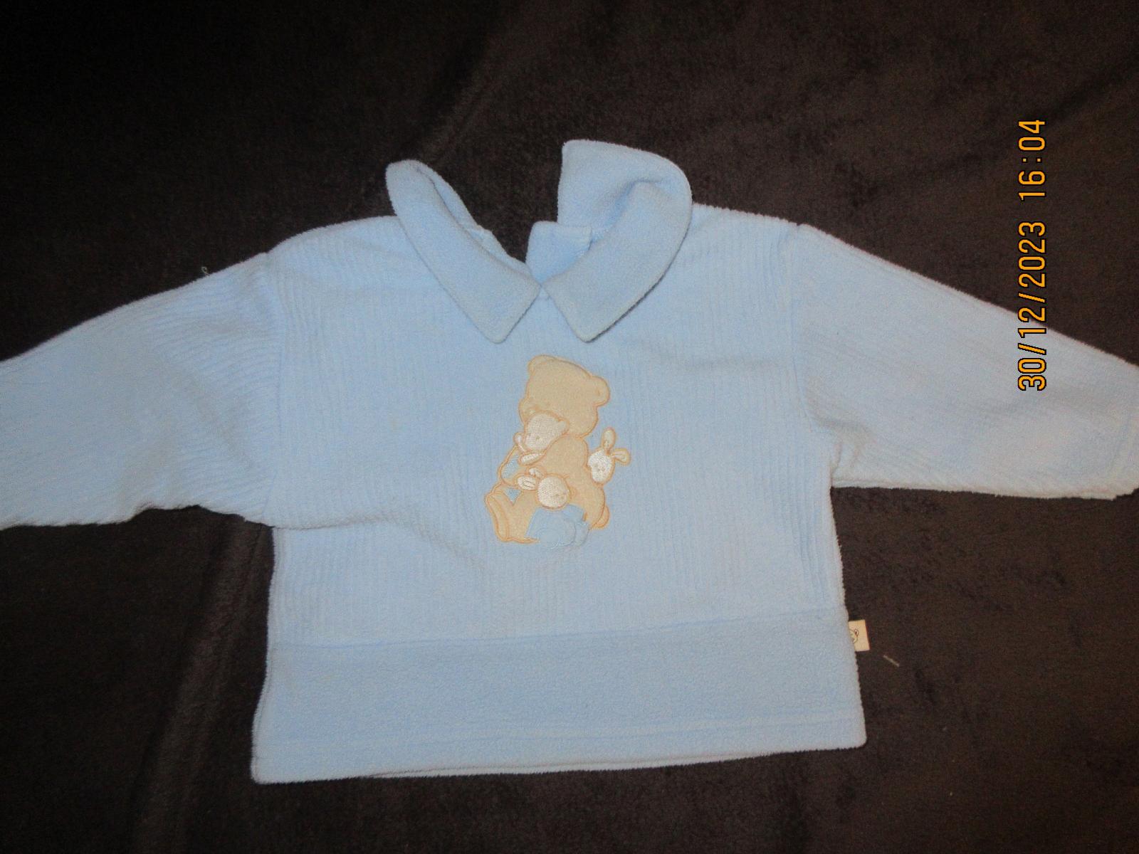 mikina modrá svetlá pekná 3__6.mesiacu s medvedíkom fleece - Oblečenie pre deti