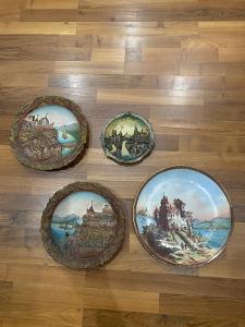 Set 4 ks různých keramických talířů na zeď