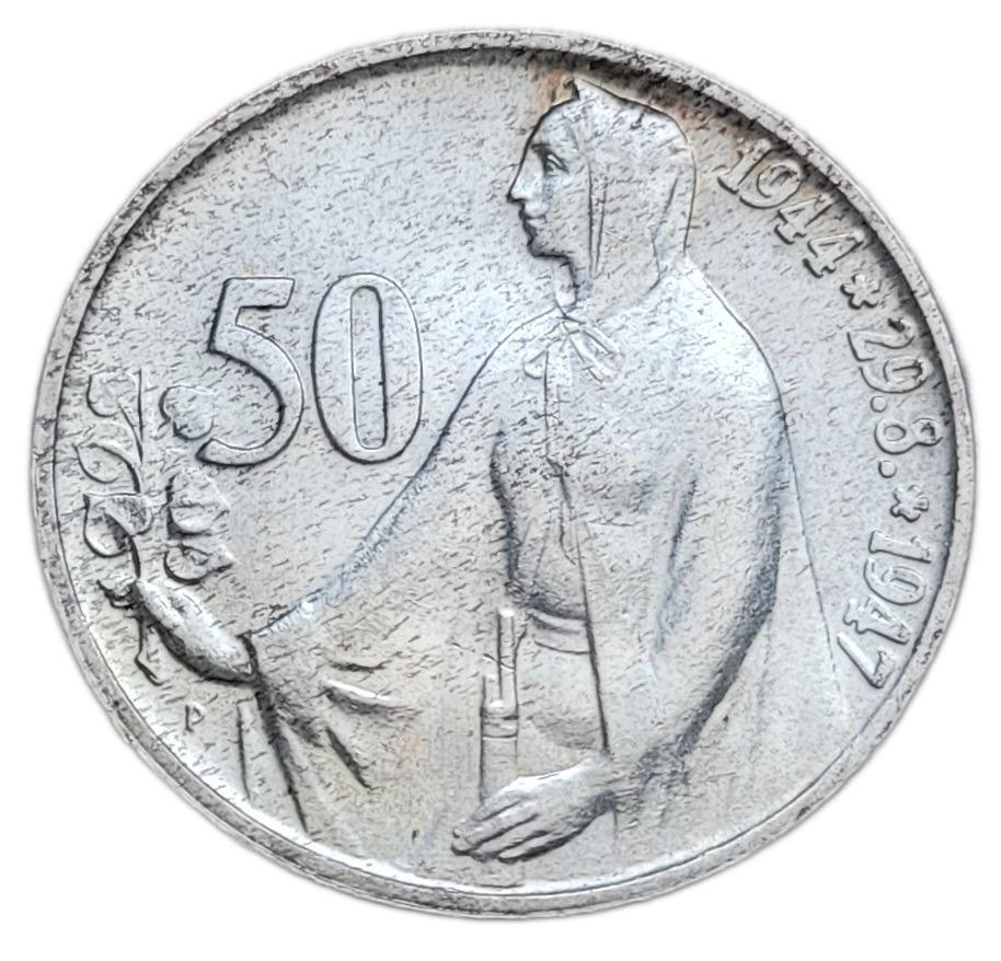 ✅Československo 50 korún 1947 3. výročie SNP - Ag, striebro - Numizmatika