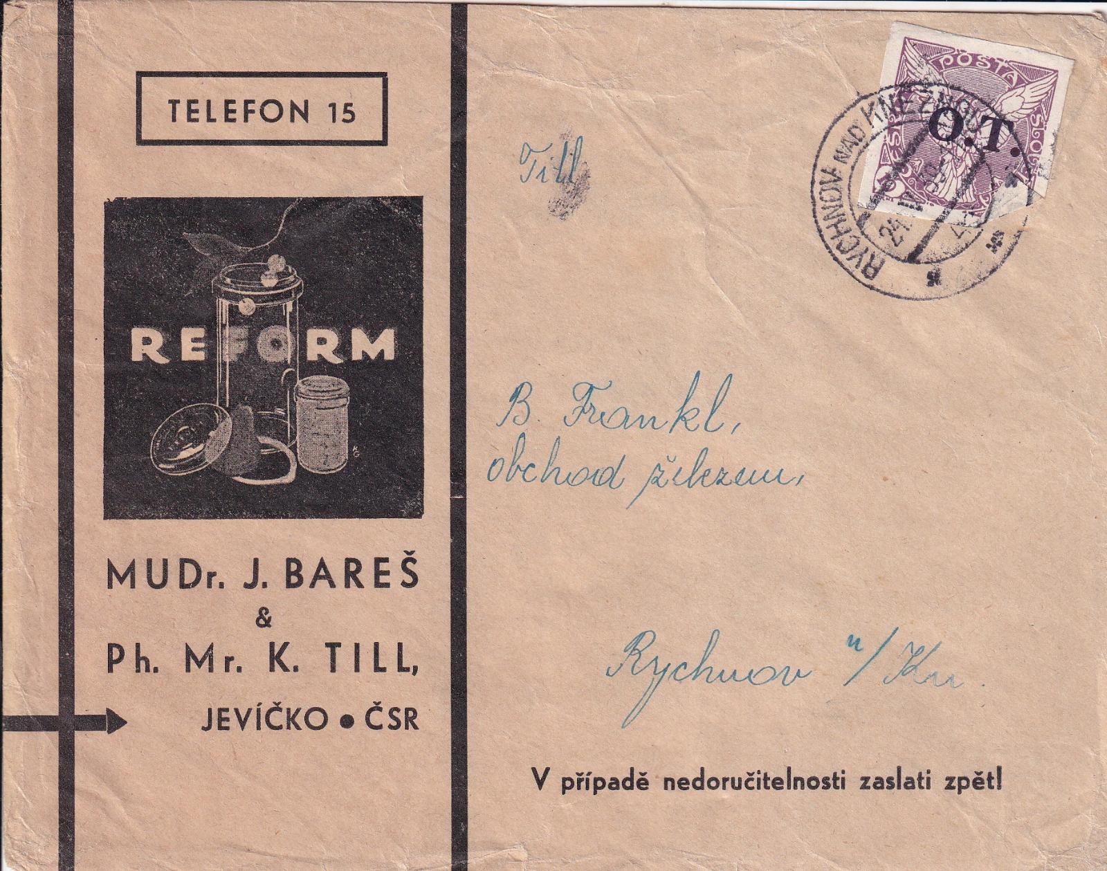Obálka REFORM - chladiče na maslo, J. Bareš a K. Till Javíčko r.1939 - Zberateľstvo