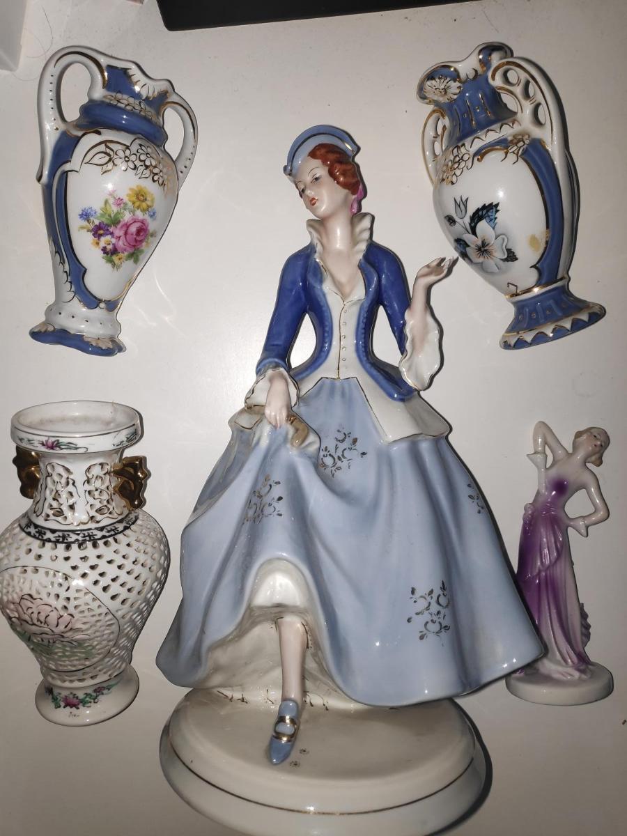 Royal Dux soška - dáma, šľachtičná, vázy - Starožitnosti a umenie
