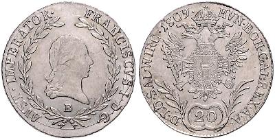 František II. (I.) - 20 krajčír 1809 B, aUNC/UNC