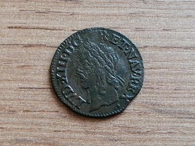 2 Tournois 1643 král Ludvík XIII. francouzská mince Francie Evropa