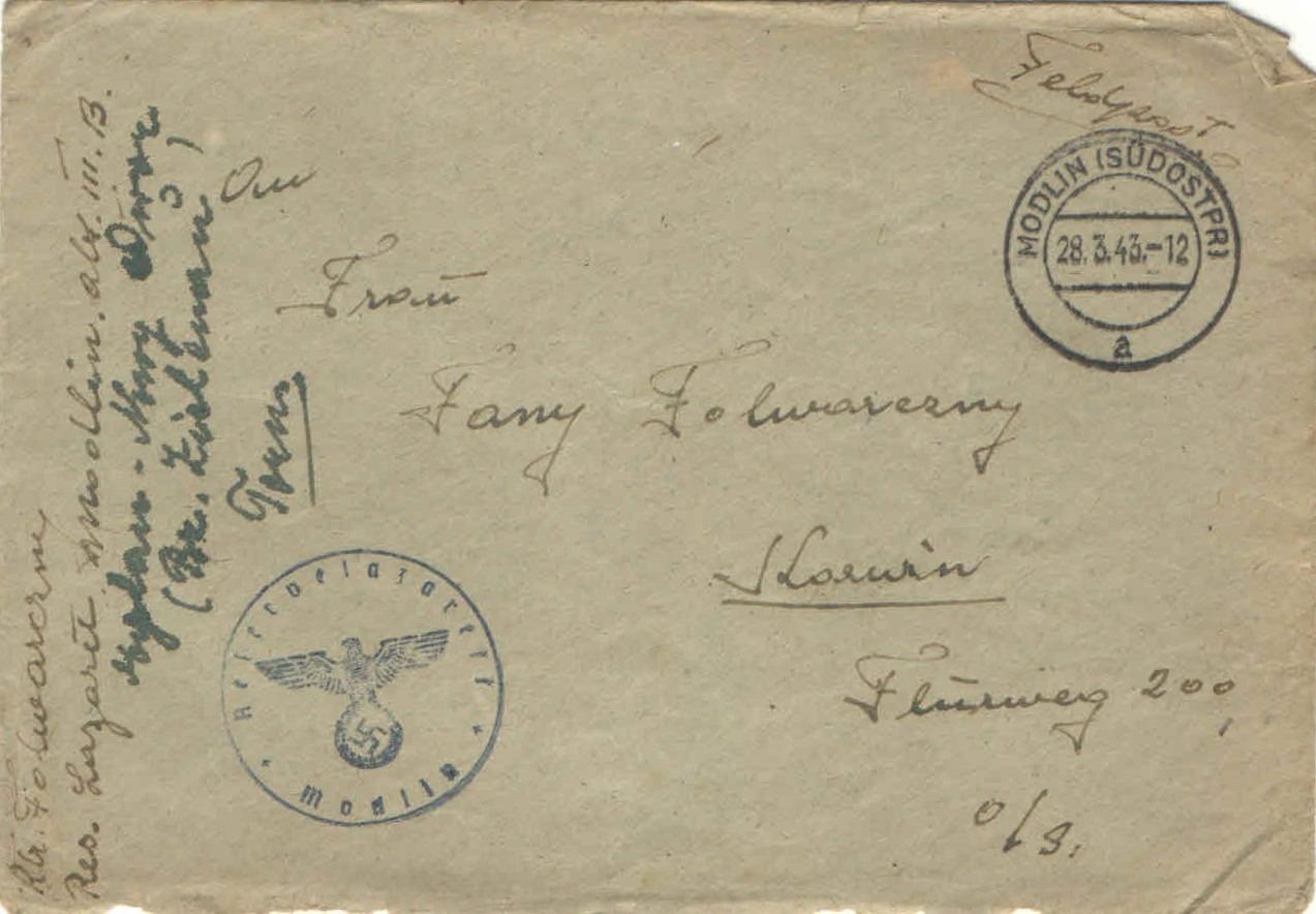 Poľná pošta -28.3.1943 - celistvosť - Filatelia
