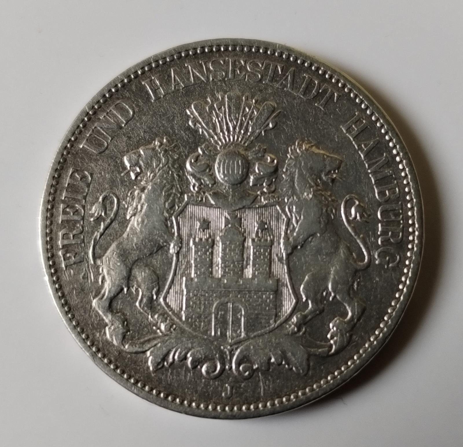 5 Marek 1901 J ( Mesto Hamburg ) Ag. Vzácna strieborná minca - Numizmatika