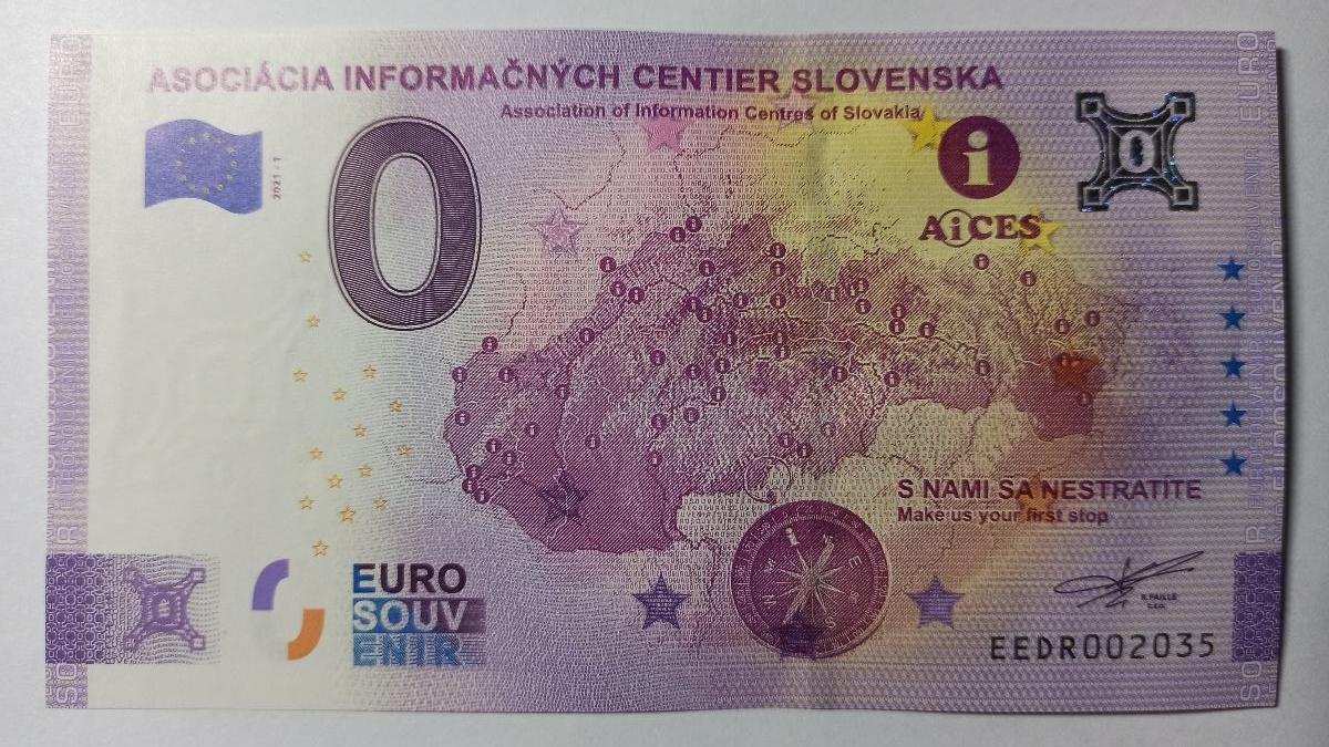 0 Euro bankovka souvenir ASOCIÁCIA INFORMAČNÝCH CENTIER SLOVENS 2021-1 - Zberateľstvo