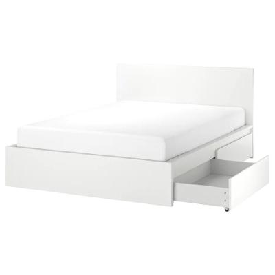 Bílá postel Malm 140x200 + rošt + úložný prostor s šuplíky + matrace