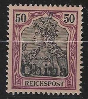 Německo Čína 1901, známka 50 Pf Germania, přetisk,svěží,