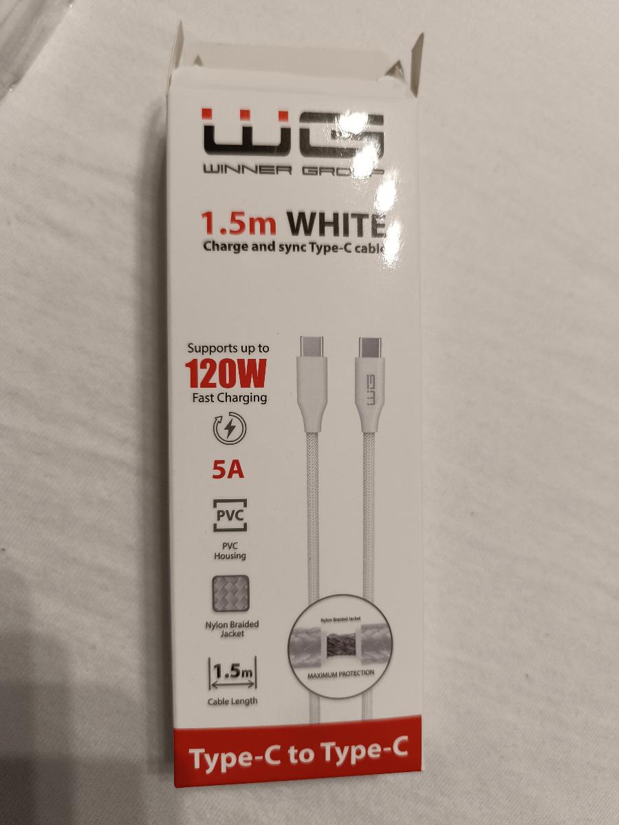 Kábel WG USB-C/USB-C, 120W, 1,5m - biely - undefined