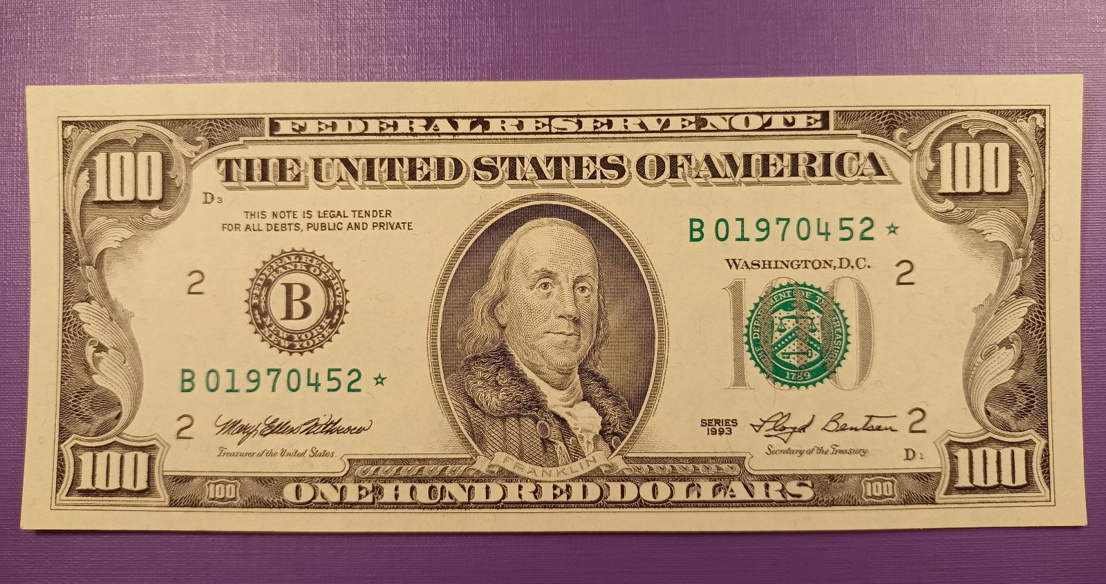 USA 100 dolárov 1993 s hviezdičkou UNC!!! - Zberateľstvo