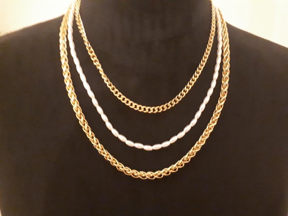 Retiazka s perličkami 3v1 zlatá farba bižutérie - Šperky a hodinky