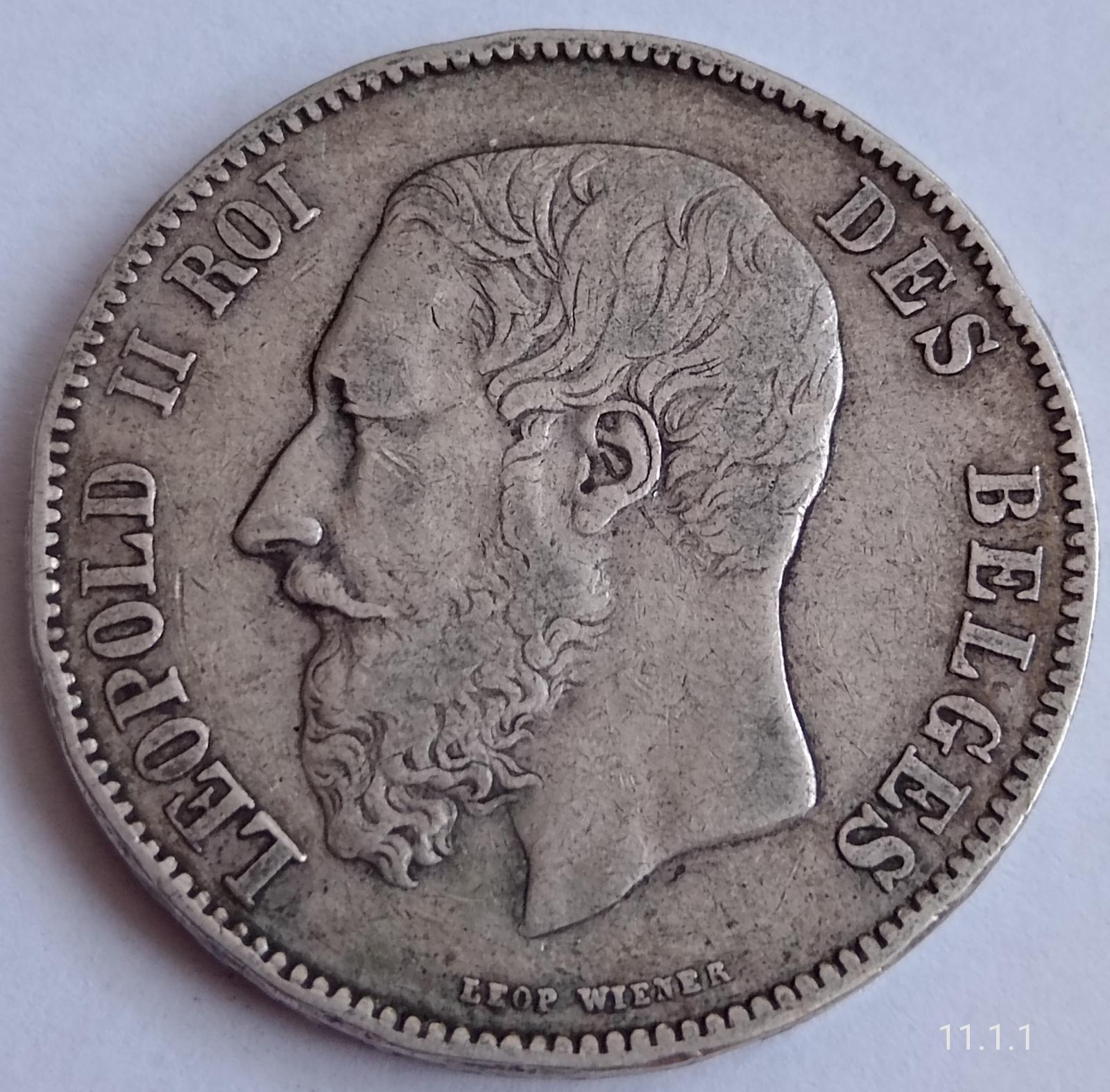 Strieborná minca 5 Frank 1868 Leopold - Numizmatika
