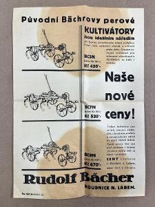 Stará reklamní plakát - leták - reklama - ROUDNICE NAD LABEM - Bacher