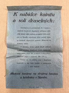 Stará reklamní plakát - leták - reklama lučebniny a hnojiva - Slaný