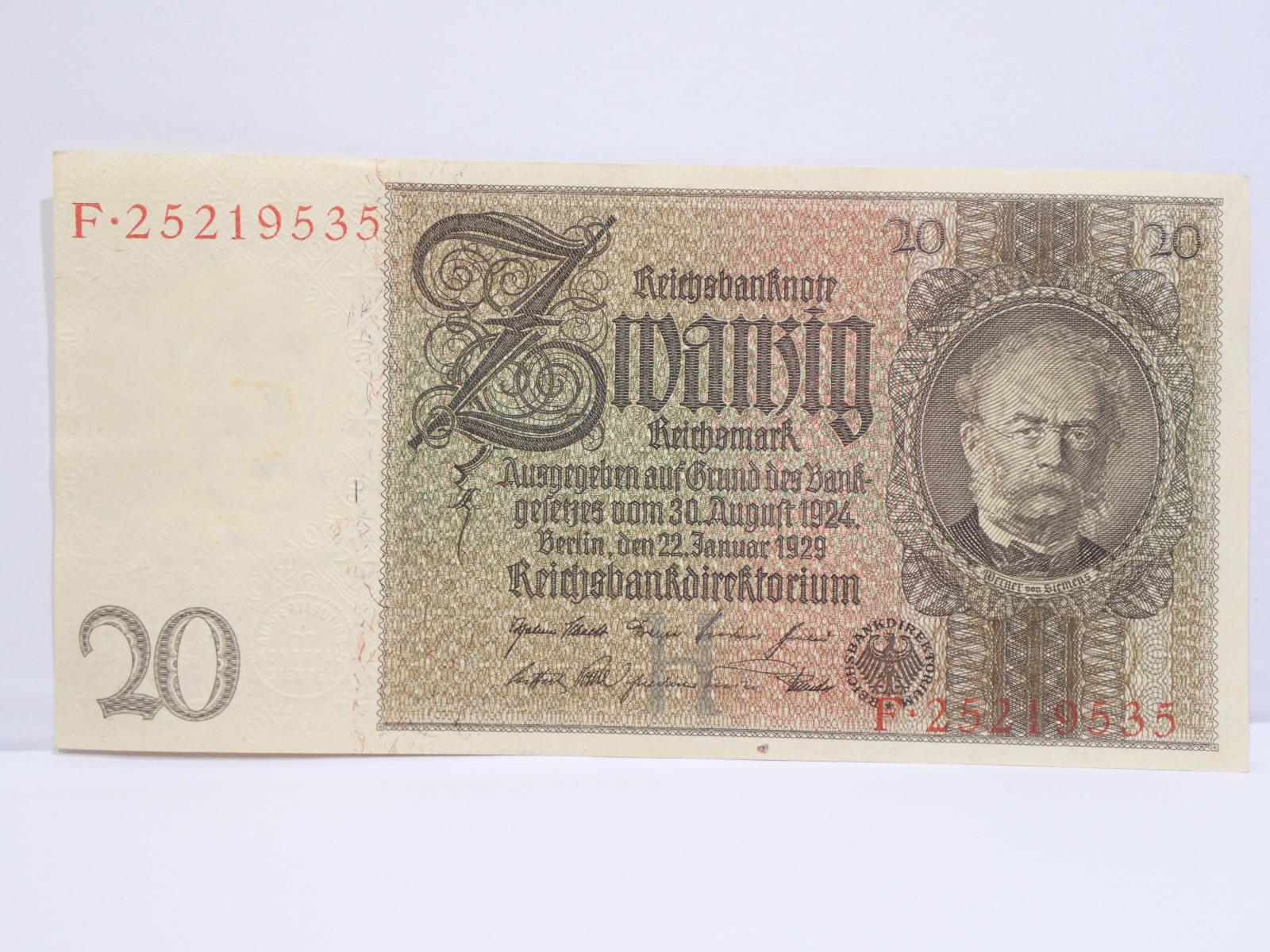 Bankovka 20 Mark 1929 - Séria F - zbierková !!! - Zberateľstvo