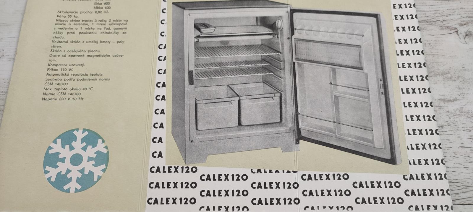 Stará reklama Lednice Chladnička Calex 120 Prospekt znak Erb Sbírka | Aukro
