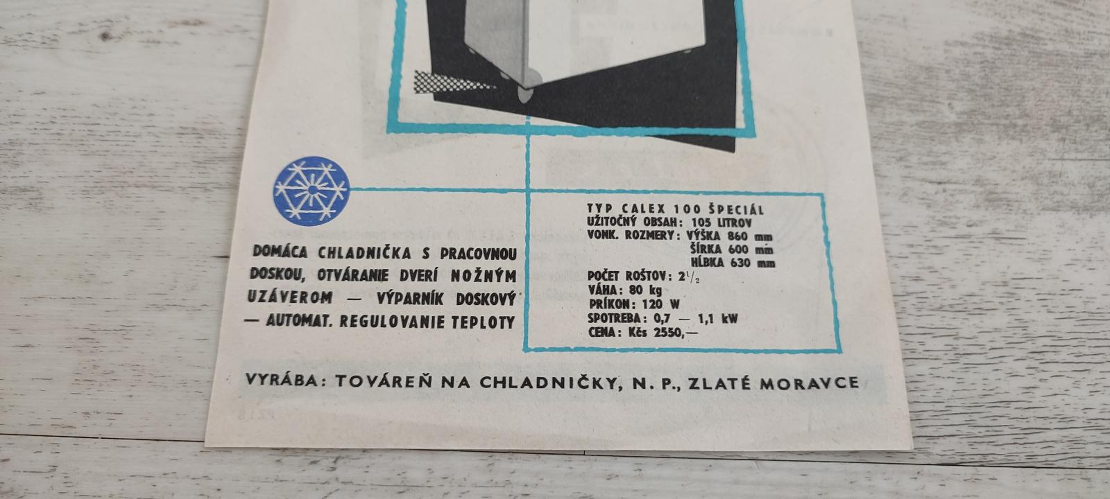 Stará reklama Lednice Chladnička Calex 200 Prospekt znak Erb Sbírka | Aukro