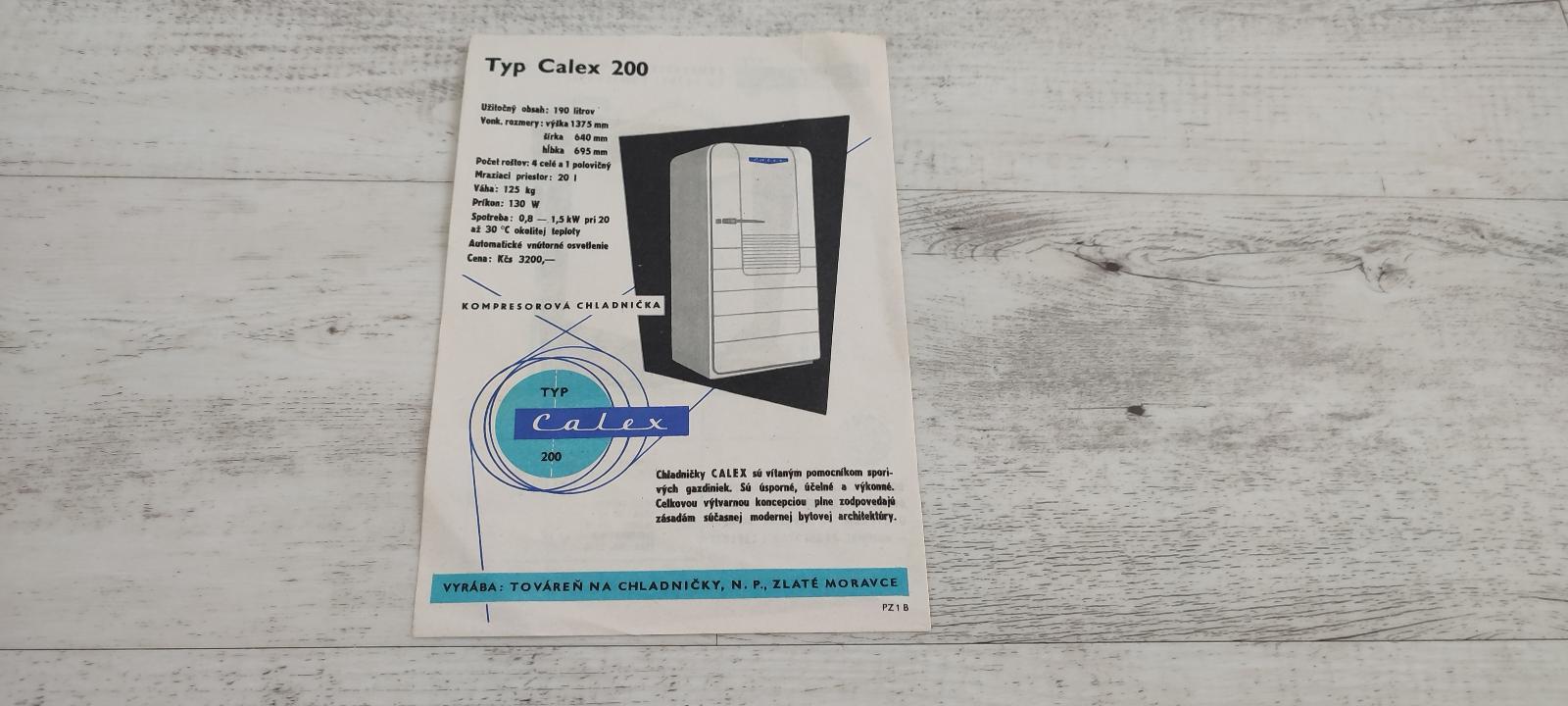 Stará reklama Lednice Chladnička Calex 200 Prospekt znak Erb Sbírka | Aukro