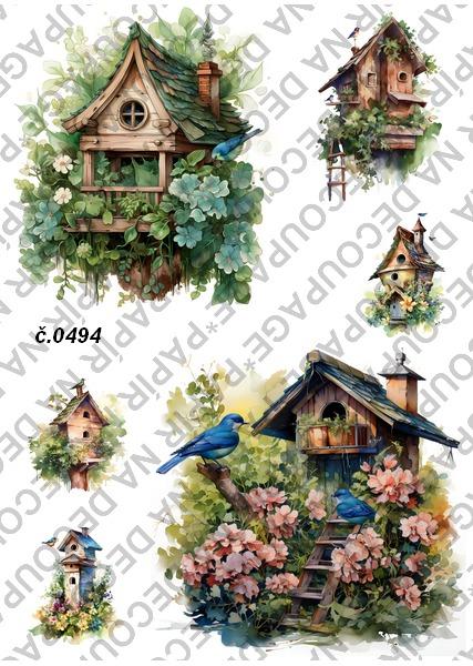 Ryžový papier na decoupage - A4 - Vtáčiky, klietky - KB0494 - Zariadenia pre dom a záhradu