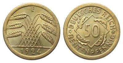 Výmarská republika - 50 Rentenpfennig 1924 E. Top stav - (č.625)