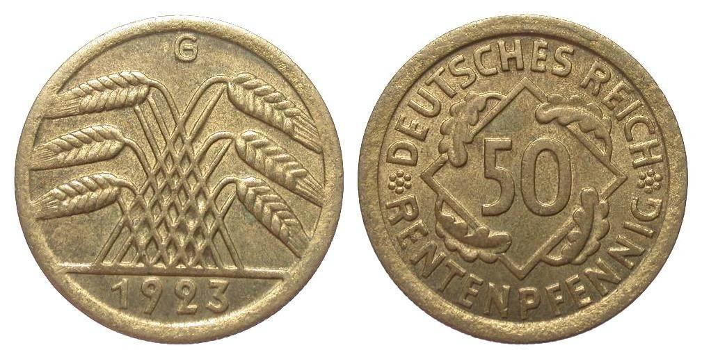 Weimarská republika - 50 Rentenpfennig 1923 G. TOP stav. Vzácna - (č636 - Numizmatika
