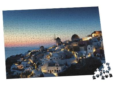 Kvalitní Svíticí Puzzle, 1 000 dílků Město Fira Santorini Řecko